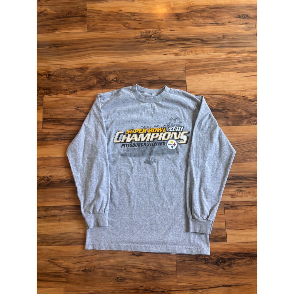 Pittsburgh Steelers Super Bowl XLIII Champions Long Sleeve T-Shirt Gray Mens M